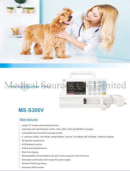(MS-S300V) Bomba de jeringa de infusión de inyección electrónica veterinaria portátil para veterinario