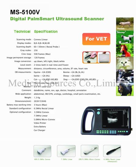 (MS-5100V) Escáner veterinario portátil veterinario portátil con escáner veterinario